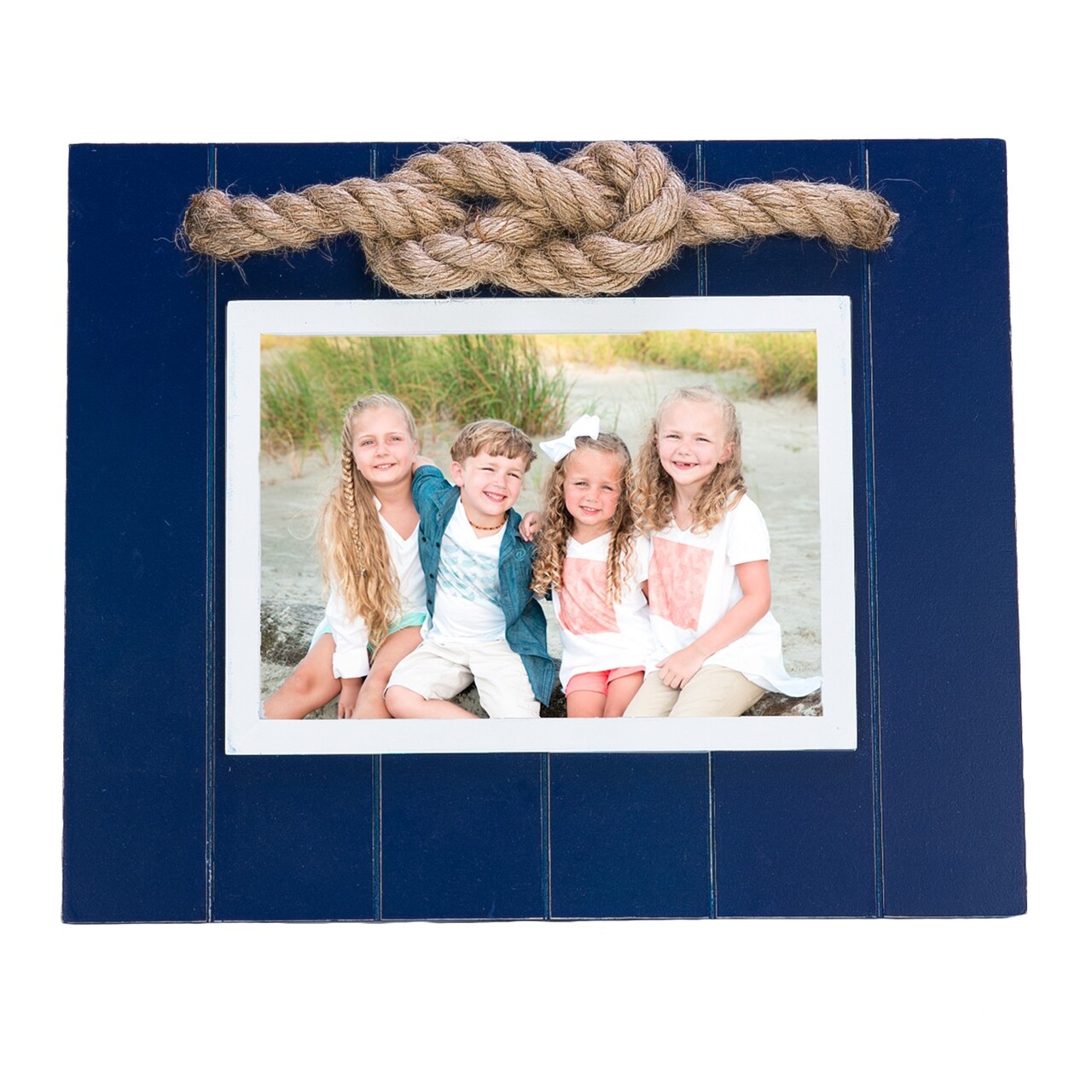 Navy Picture Photo Frame 5"x7" with Jute Rope Accent Wood Coastal Nautical Home Decor for Tabletop Display Wall